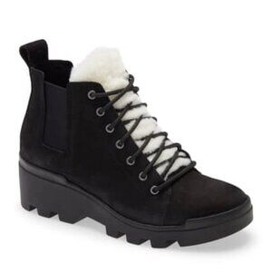 $270 EILEEN FISHER Calm Suede REAL Shearling Hiker Booties BLACK snow WINTER 8